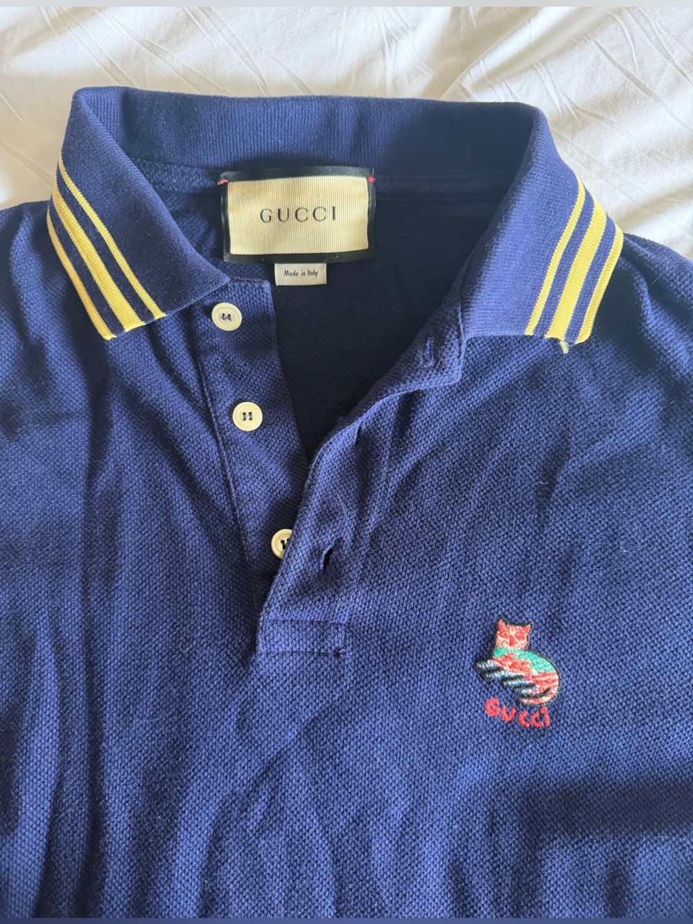 Rare Gucci Navy Blue Knit Polo with Embroidered Cat